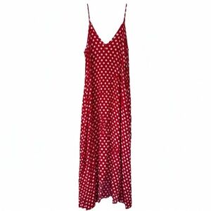 Red White Polka Dot Maxi Dress Medium 90s Style Layering Slip Pockets